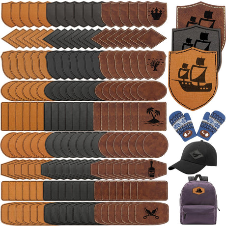 Yunlly 180 Pcs Rustic Leather Patches for Hats with Adhesive Heat Laser Engraving Blanks Patch Faux Leatherette Blank Patches for Embroidery Sew Yunlly