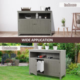 AHB Outdoor Console Sideboards Buffet Cabinet, Solid Wood Storage Cabinet TV Stand,Furniture for Patio Entryway Deck(Grey) AHB