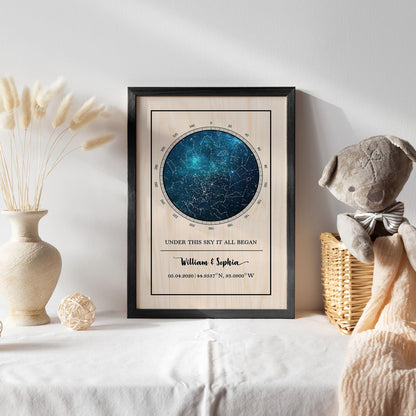 GIFTSV Personalized Valentines Day Decor Anniversary Engagement Gift Wedding Gifts For Him Her Star Map Night Sky Custom Poster Framed Canvas Wall - WoodArtSupply