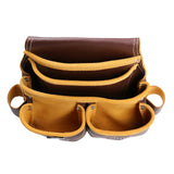 LAUTUS Oil Tanned Leather Tool Nail Pouch Bag |Cherry | Carpenter, Construction, Framers, Handyman | 5 Pockets, 2 Snap Loops | 100% Leather LAUTUS