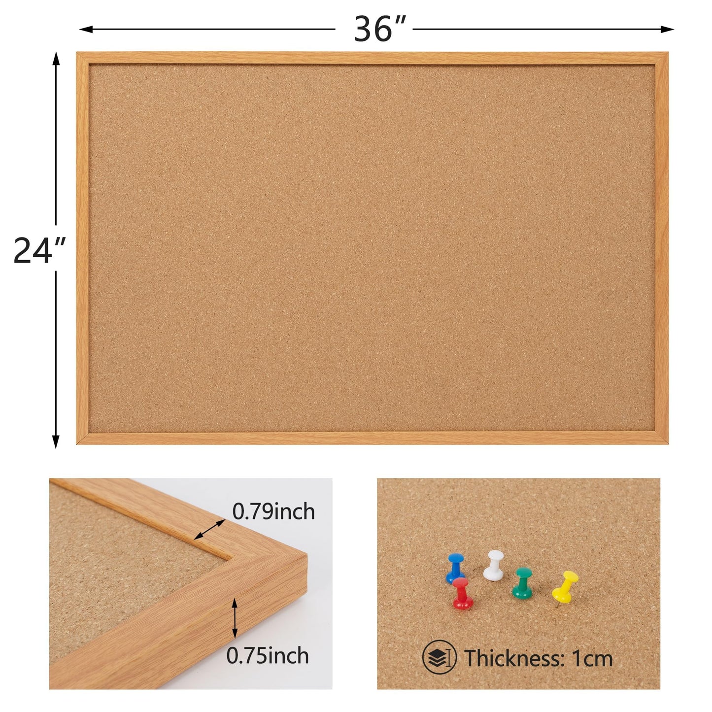 Board2by Cork Board Bulletin Board 24 x 36, Wood Framed Corkboards for Wall Decor, Hanging Office Message Board, Large Wall Mounted Notice Pin Board - WoodArtSupply