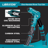 Libraton One-Handed Rivet Gun, Pop Rivet Gun Set, Professional Hand Riveter, Manual Riveting Tool with 200 Rivets for Metal, Includes 4 Drill Bits, 4 LIBRATON