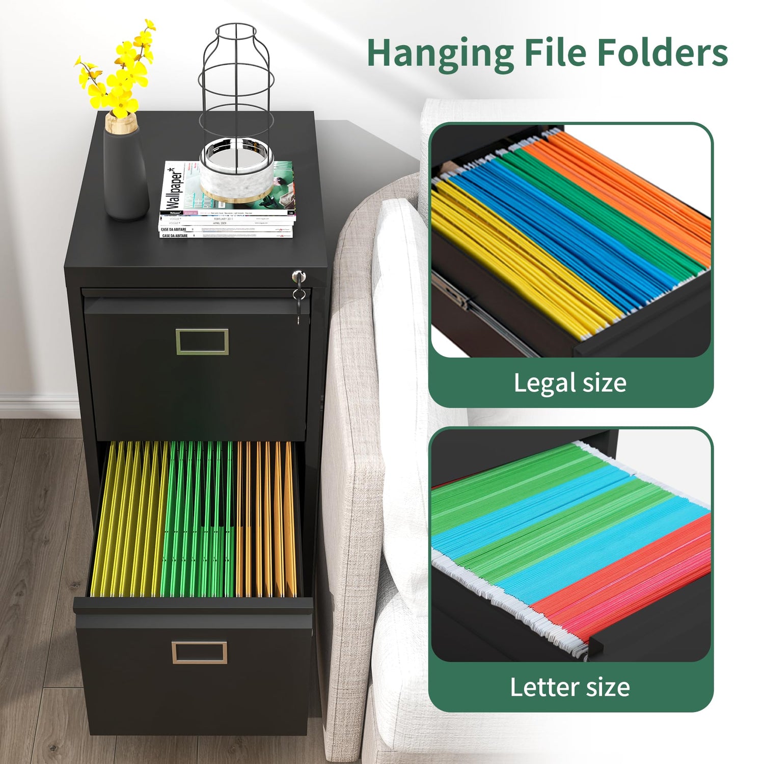 VIYET 2 Drawer and 3 Drawer File Cabinet,Metal Vertical File Cabinets with Lock for Home Office,Heavy Duty Office Steel Filing Cabinet for Hanging VIYET