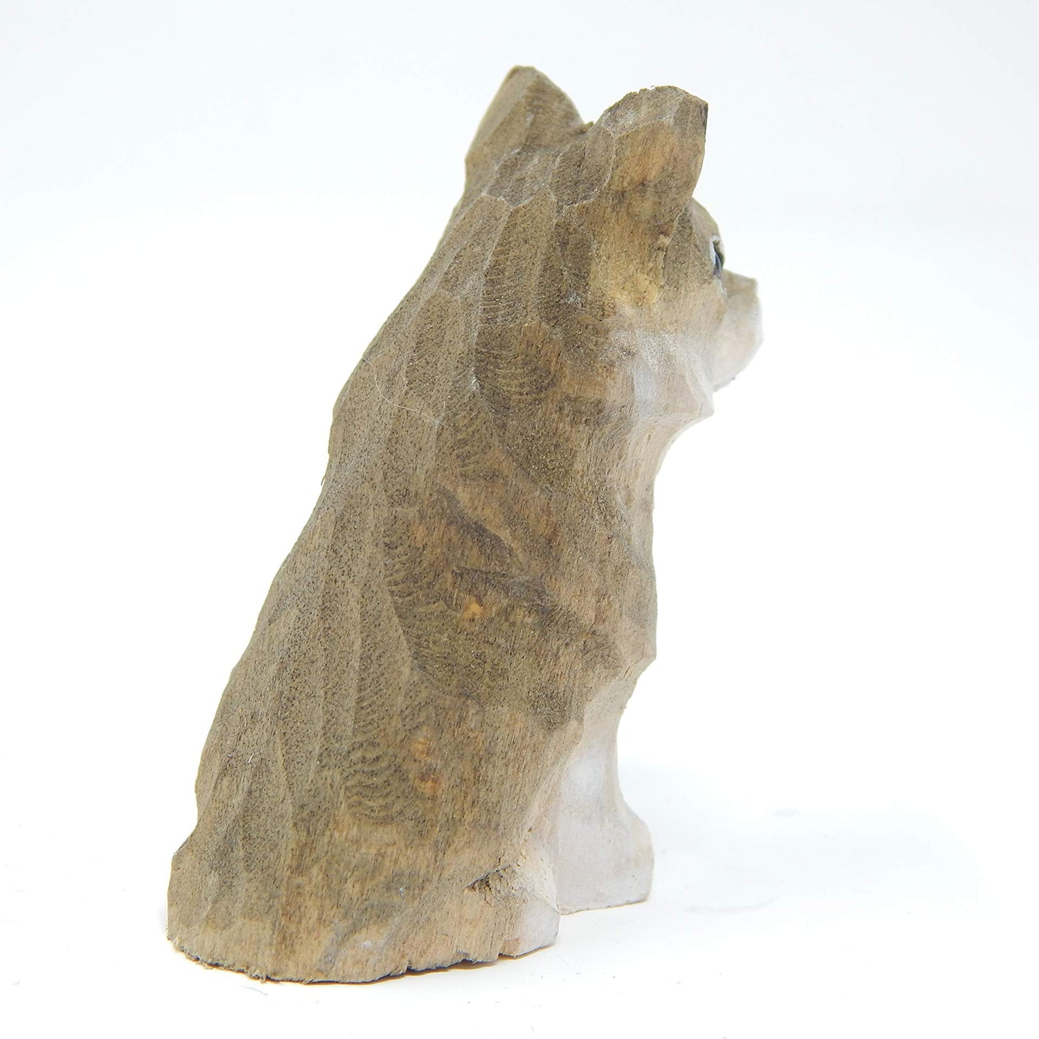 Gray Wolf - Small 2" Wood Art Figurine - Handmade USA - Unique Original Art Carving Work - Decoration, Miniature Animals Selsela