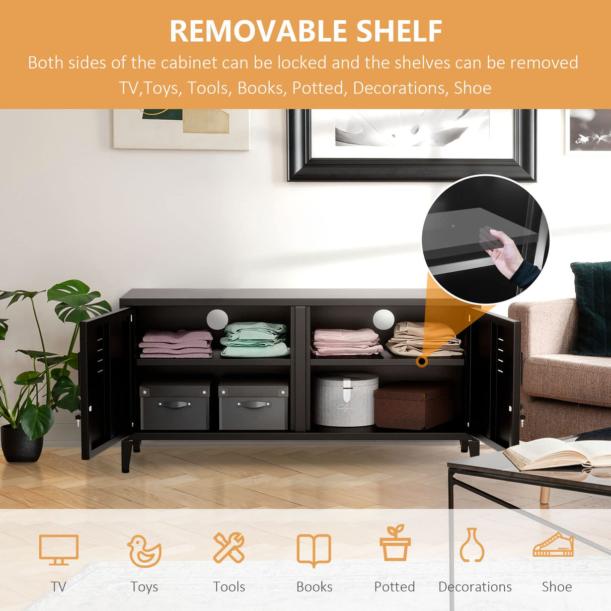 JAHRSTIM Metal Garage Storage Cabinet, Adjustable Shelves & Locking Doors - Garage Cabinets for TV Clothes Shoes Tool Storage and Ammo Locker - Black JAHRSTIM