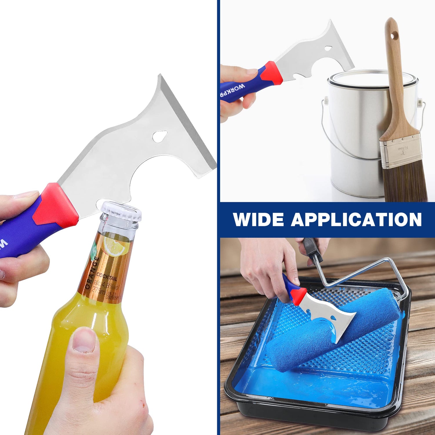 WORKPRO Paint Scraper, 8 in 1 Paint Remover, Metal Putty Knife with Hammer End and Can Opener, Stainless Steel Scraper Tool for Removing Caulk, WORKPRO
