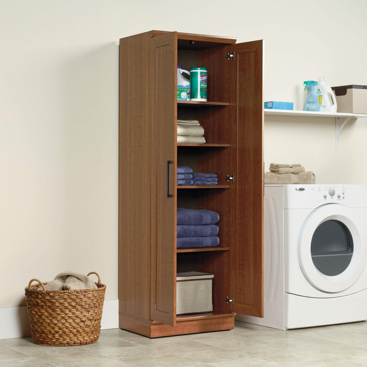 Sauder HomePlus Storage Pantry cabinets, ‎L: 23.25" x W: 17" x H: 71.18", Sienna Oak finish Sauder