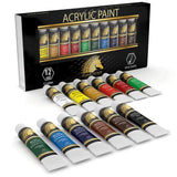 MyArtscape Artist Quality Painting Set - Acrylic Paint - 12 x 12ml Tubes with Miniature Paint Brushes - Set of 12 for Detail & Fine Point Painting MyArtscape