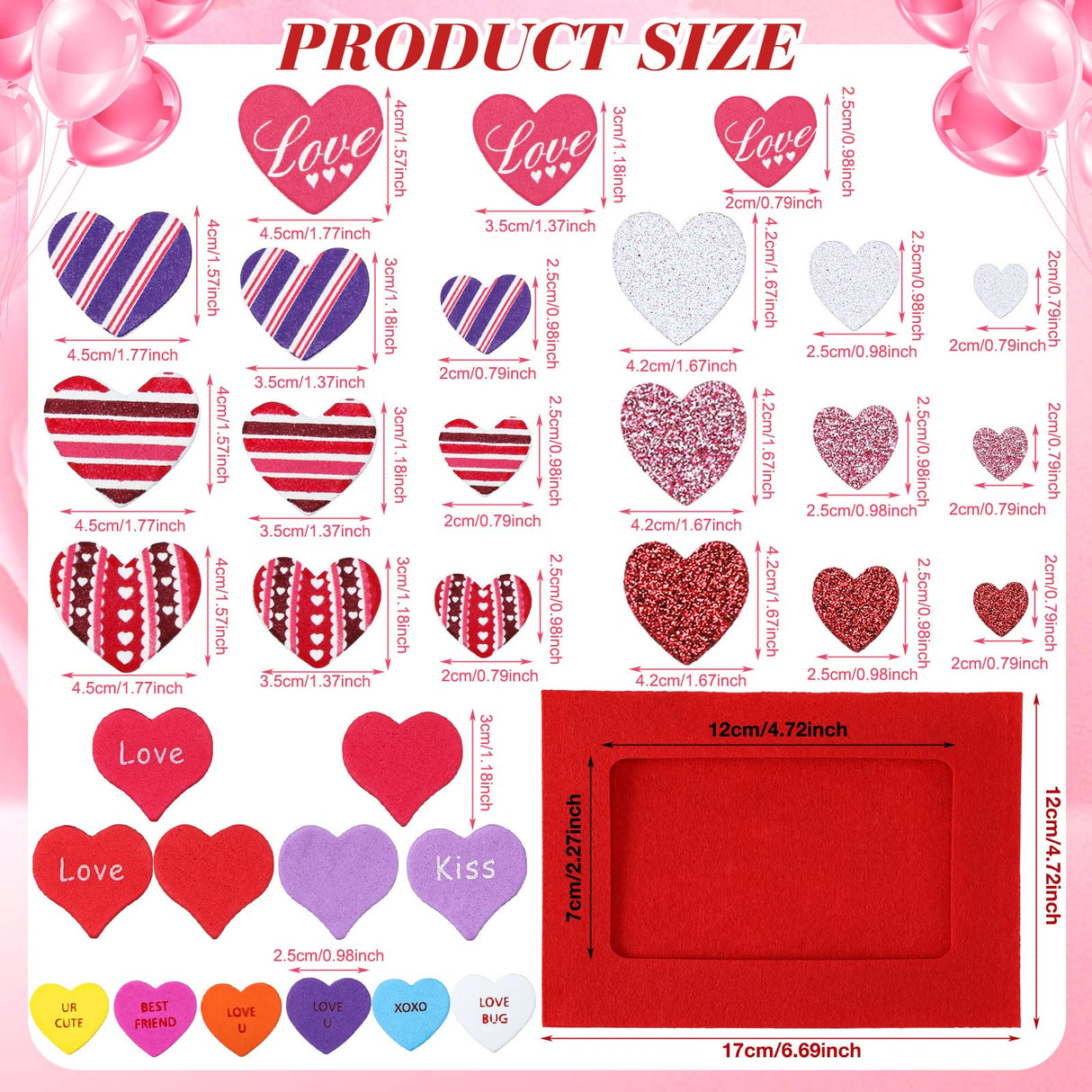 Ferraycle 232 Pieces Valentines DIY Picture Frames Craft Kit for Kids 32 Pieces Valentine Photo Frames with 200 Pieces Heart Shaped Foam Stickers for Ferraycle