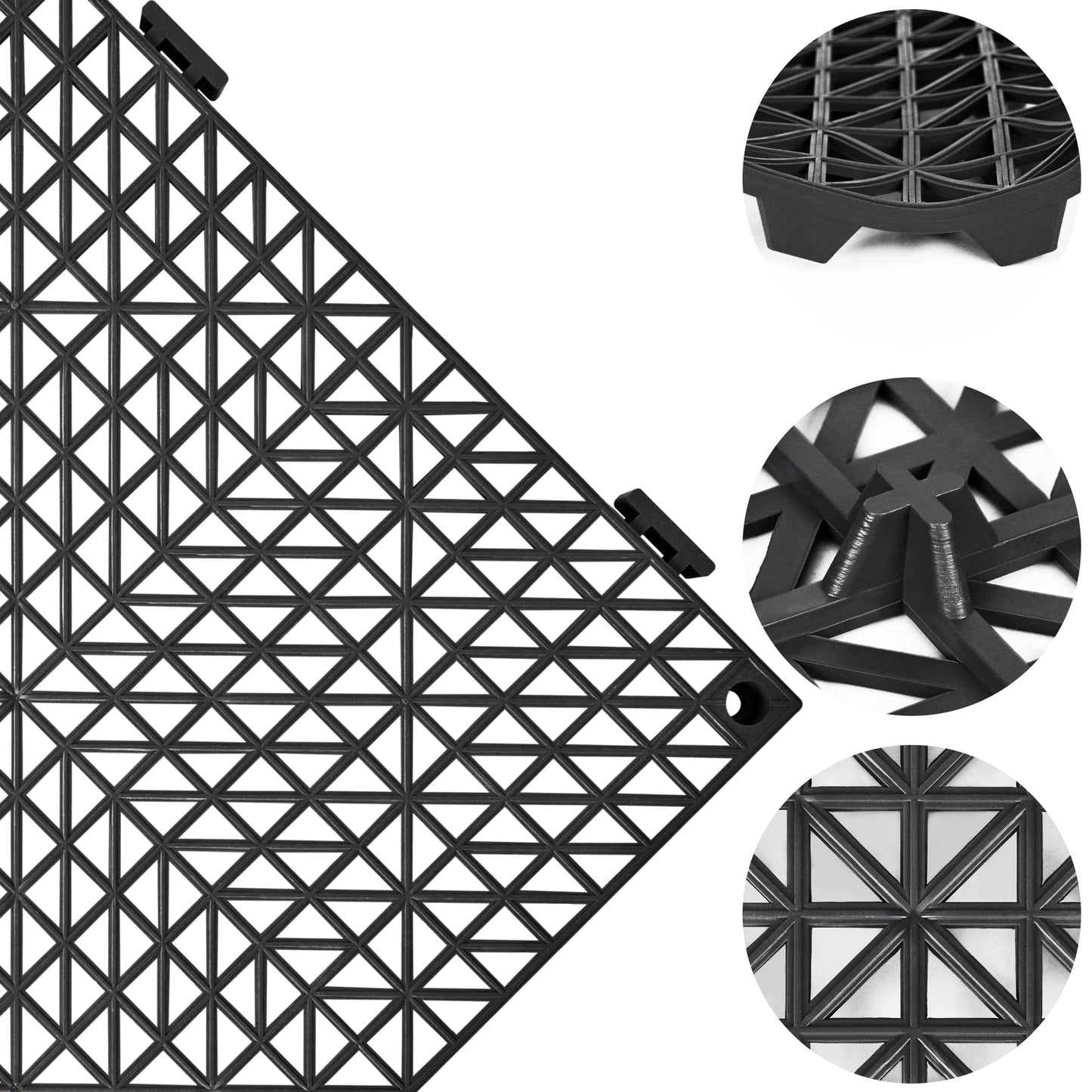 Modular Interlocking Cushion 12 Pcs 11.8" x 11.8" Interlocking Rubber Floor Drain Holes Non-Slip Splicing Drainage Mats for Deck, Shower, Kitchen,