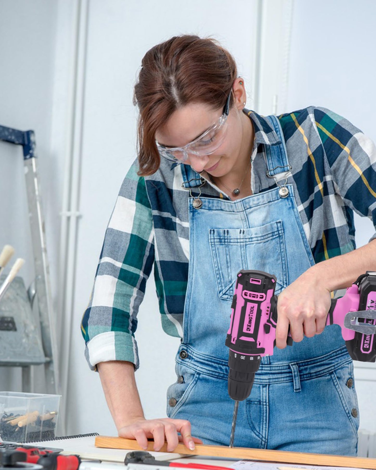 KingTool 267-Piece Tool Kit Set - Pink Tool Set with 21V Crodless Pink Power Drill Driver, Tool kit for Women with Pink Tool Storage Bag, Womens Tool - WoodArtSupply