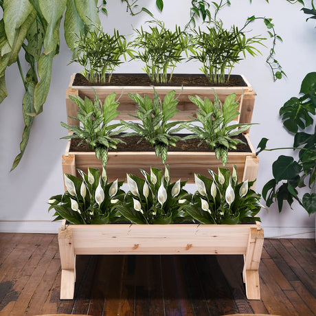 Notume 3 Tiers Wooden Vertical Raised Garden Bed with Legs,Planter Raised Beds Kit for Flowers Herbs Vegetables, Natural Notume