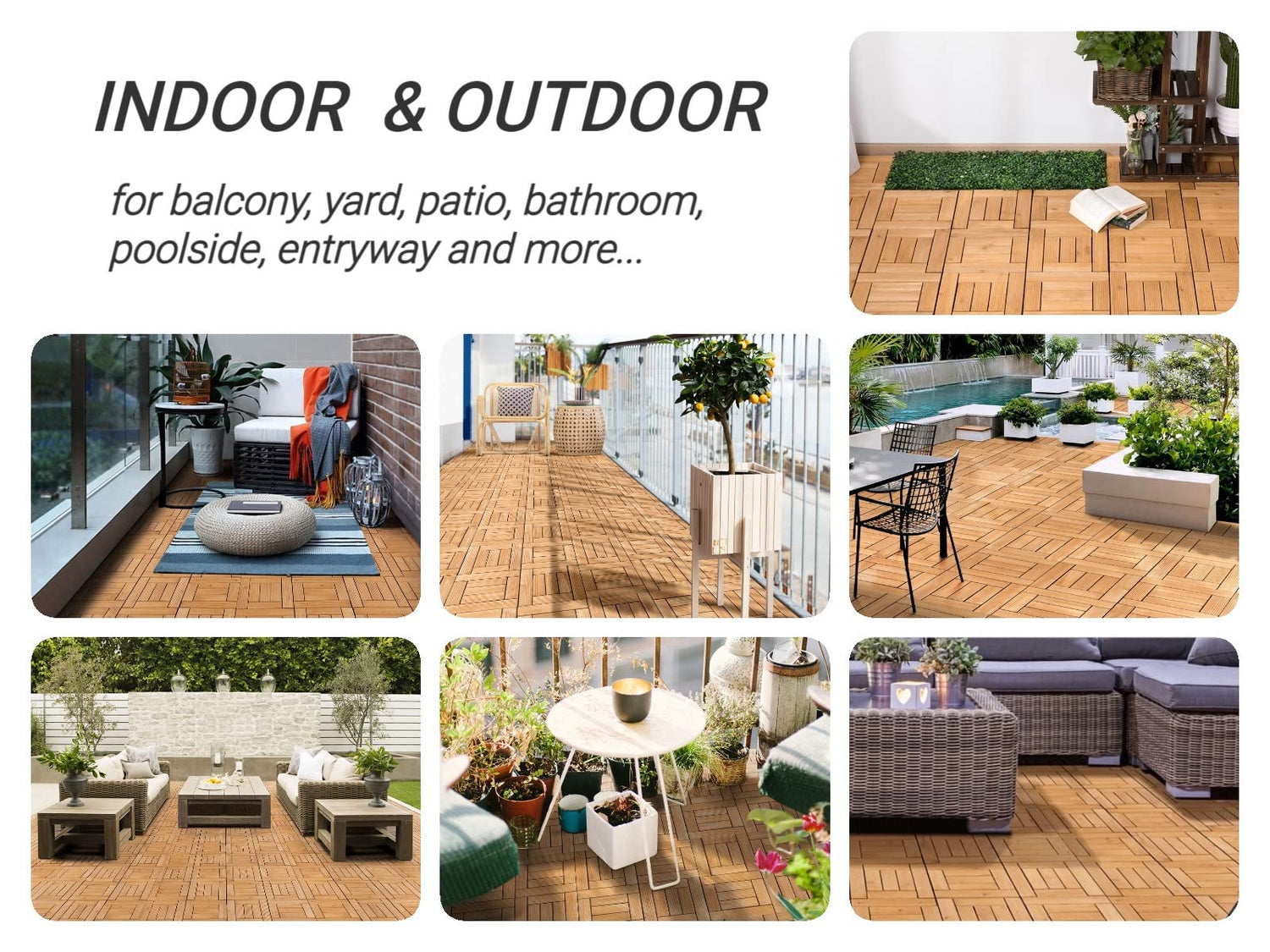 Yaheetech 27PCS Natural Wood Deck Tiles Interlocking Patio Deck Tiles Solid Wood and Plastic Indoor&Outdoor 12 x 12in Yaheetech