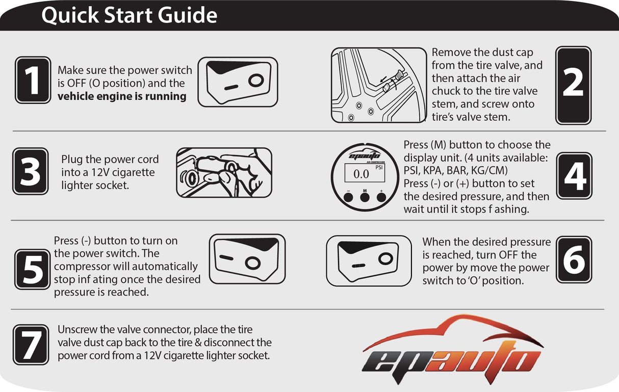 EPAuto 12V DC Portable Air Compressor Pump, Digital Tire Inflator EPAuto