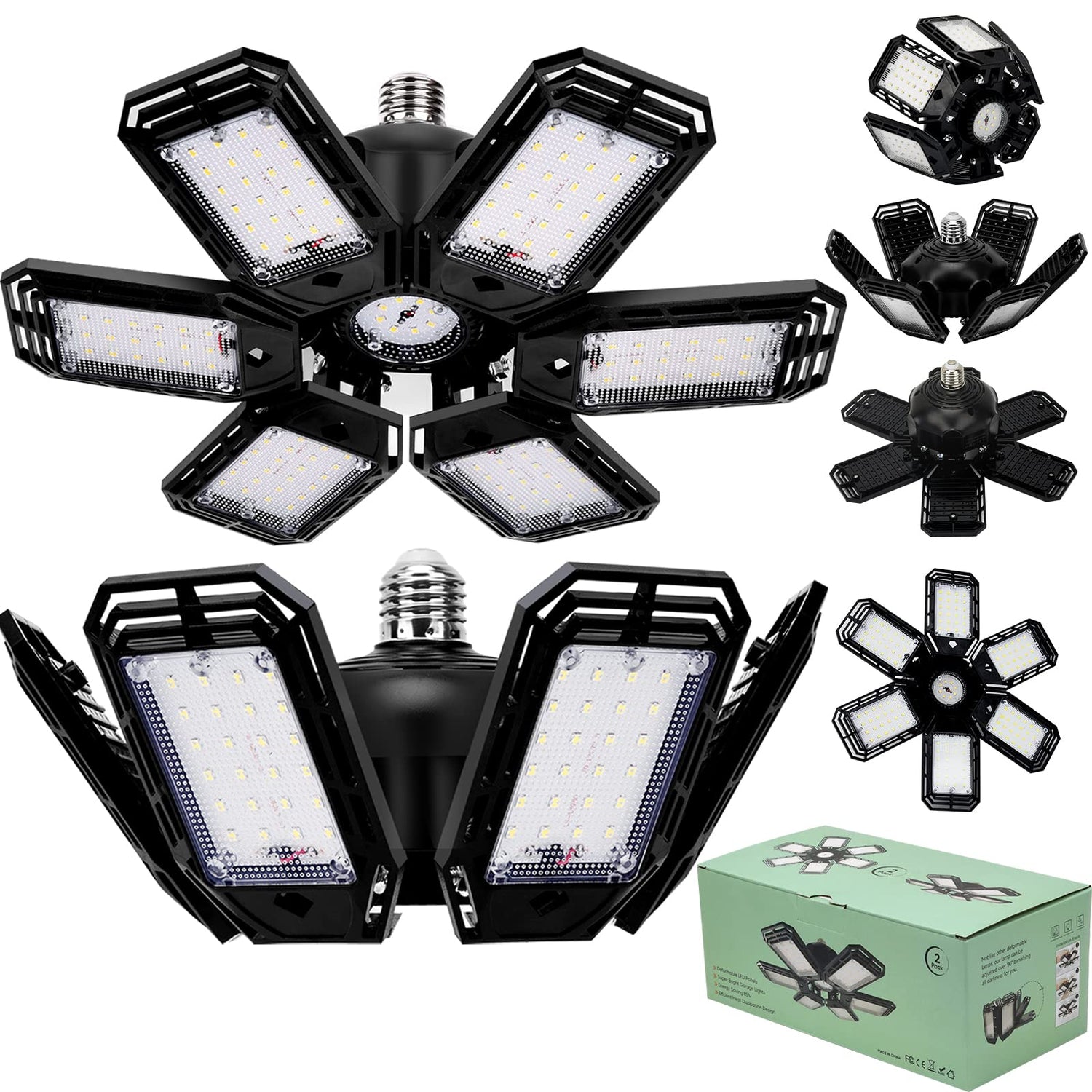 Aoretic LED Garage Lights Bulb 2 Pack -180W, 18000LM 6500K Led Shop Light with 6+1 Deformable Panels, Basement Barn Ceiling Lights, E26/E27 for Aoretic