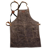 Breeo Waxed Canvas Apron | Leather Straps | D Rings & Pockets | Adjustable Straps Breeo