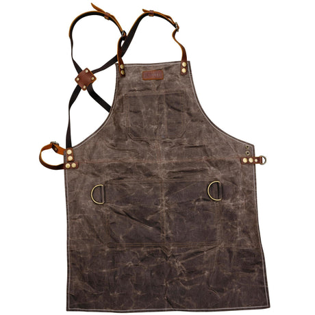 Breeo Waxed Canvas Apron | Leather Straps | D Rings & Pockets | Adjustable Straps Breeo