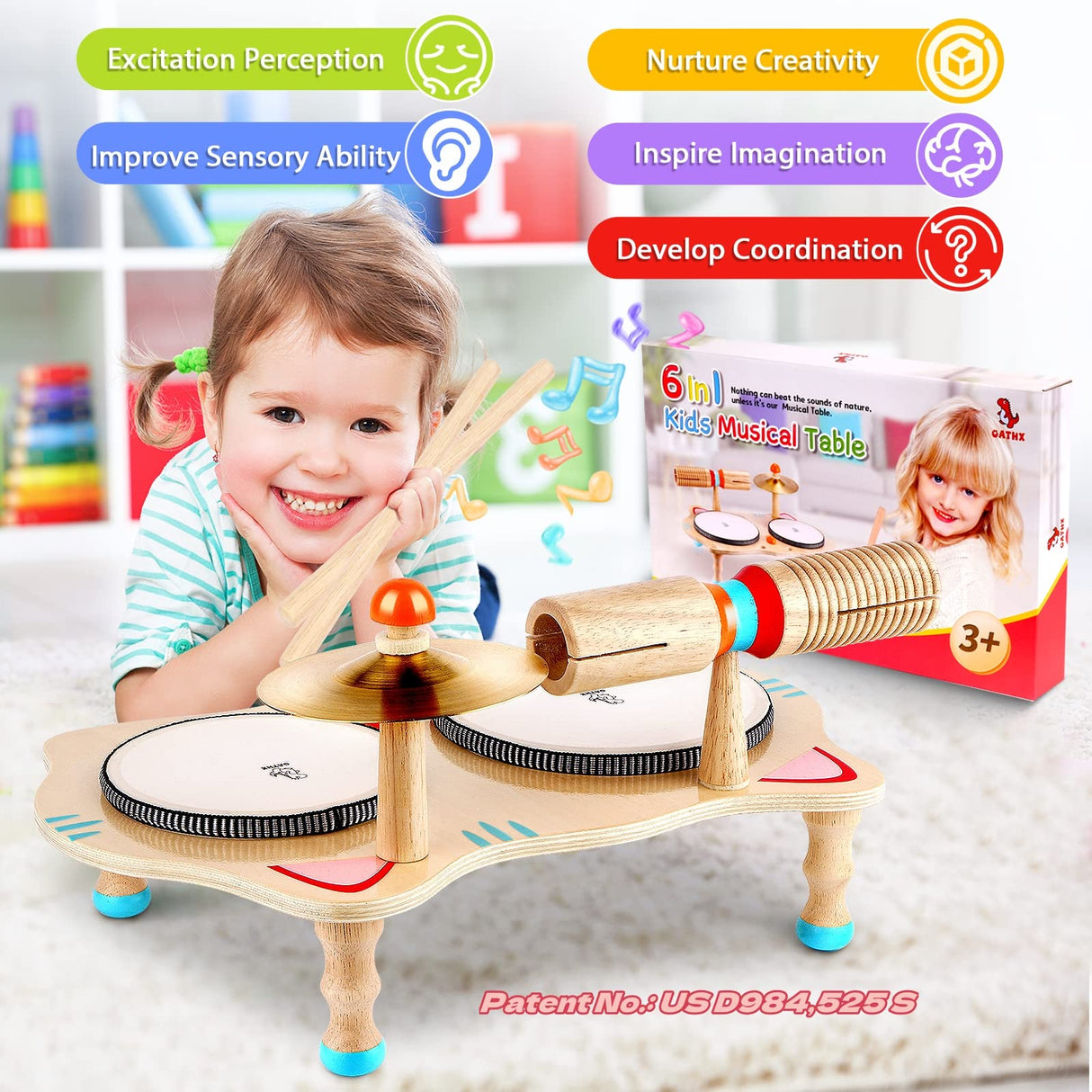 oathx Kids Drum Set All in One Montessori Musical Instruments Set Toddler Toys Natural Wooden Music Kit Baby Sensory Toys Months Birthday Gifts for oathx