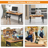 Betterhood 60" Heavy-Duty Adjustable Workbench for Garage, Rubber Wood Shop Table W/Double Pegboards & Drawer,Hardwood Workstation Weight Capacity Betterhood