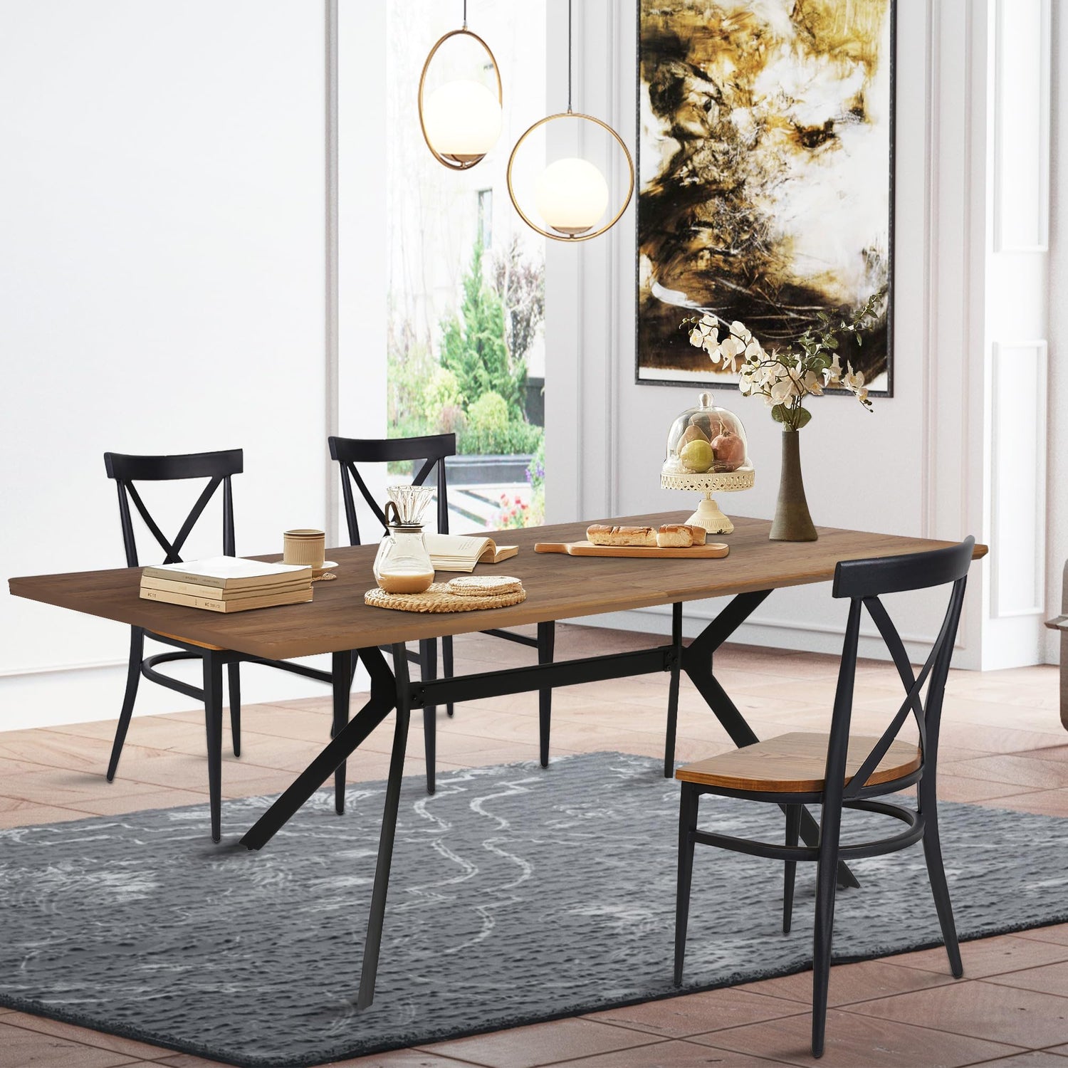 LUCKYERMORE 71"x35.5" Dining Table for 6-8 Mid-Century Modern Rectangle Wood Kitchen Table Farmhouse Dining Table for Dining Room Balcony Cafe Bar LUCKYERMORE