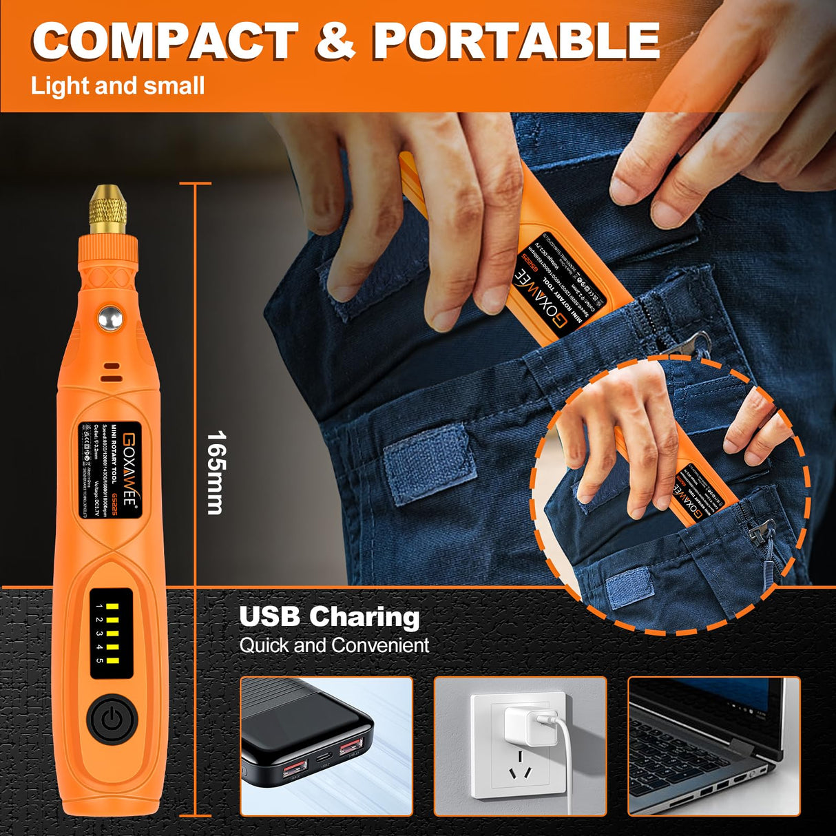GOXAWEE Mini Cordless Rotary Tool Kit with 105pcs Accessories, USB Charging 5-Speed 18000rpm Multi-Purpose Art Craft Tool with 3.7V Li-ion Battery GOXAWEE
