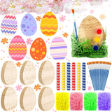 Foilswirl 30 Sets Wooden Easter Ornaments to Paint 5" DIY Unfinished Easter Egg Wood Cutouts with Grass Raffia Paper Shreds and Acrylic Paints with Foilswirl