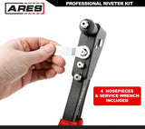 ARES 70017 - Professional Pop Rivet Gun with 60 Rivets - Rivet Sizes 3/32-inch, 1/8-inch, 5/32-inch, & 3/16-inch - Applications Include Sheet Metal, ARES