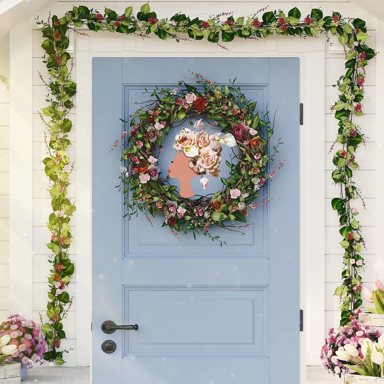 2 Pieces African Girl Wooden Cutouts DIY Wooden Template Silhouette Mother and Child Wreath DIY Template Head Wooden Silhouette for DIY Mother's Day Jetec