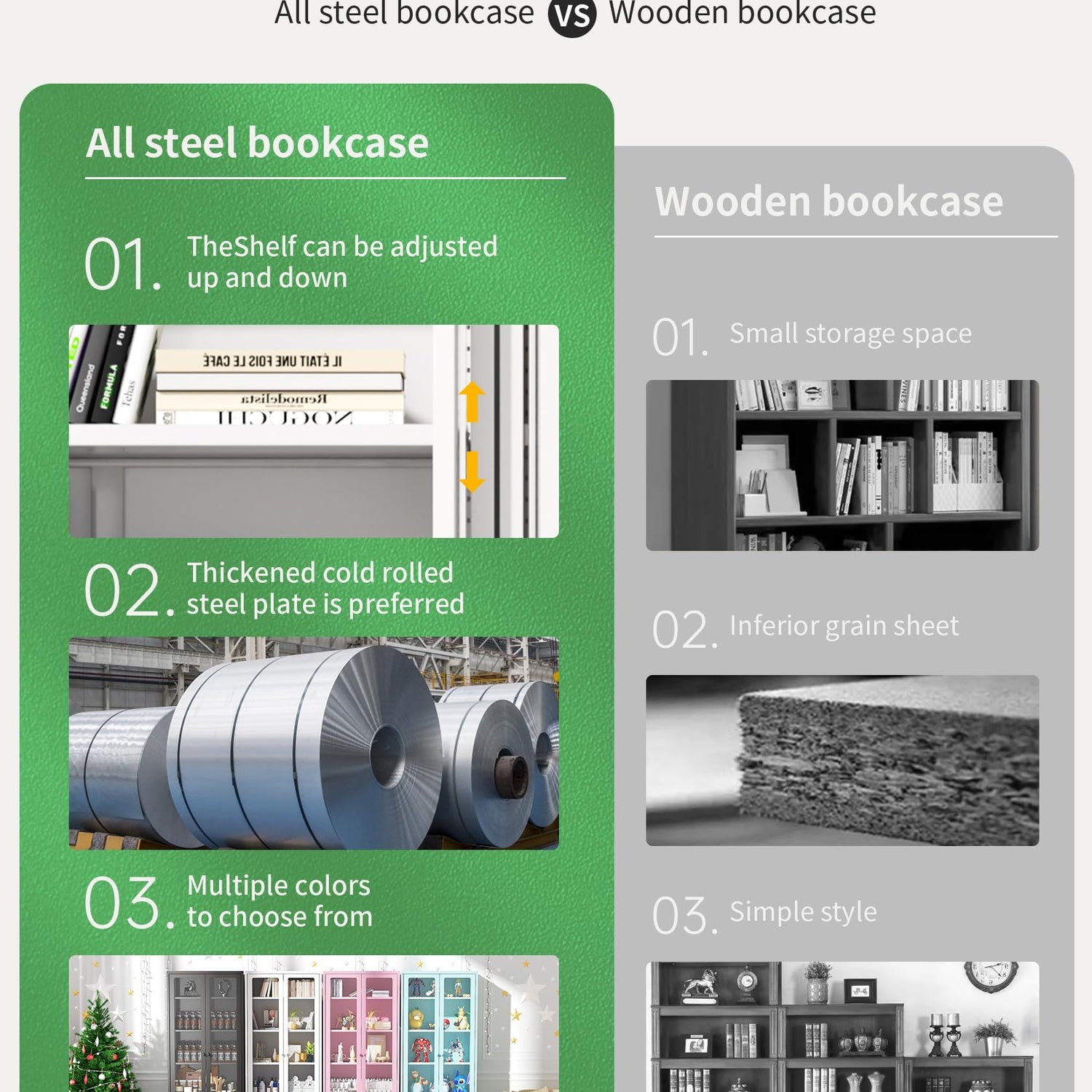 Greenvelly Modern White Metal Curio Display Cabinet with Glass Doors and Adjustable Shelves Greenvelly