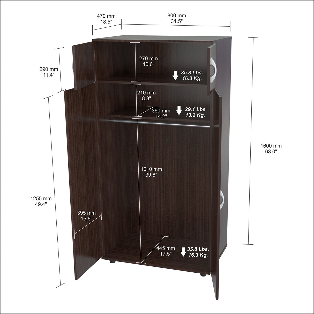 Inval 4-Door Armoire Wardrobe, Espresso Inval