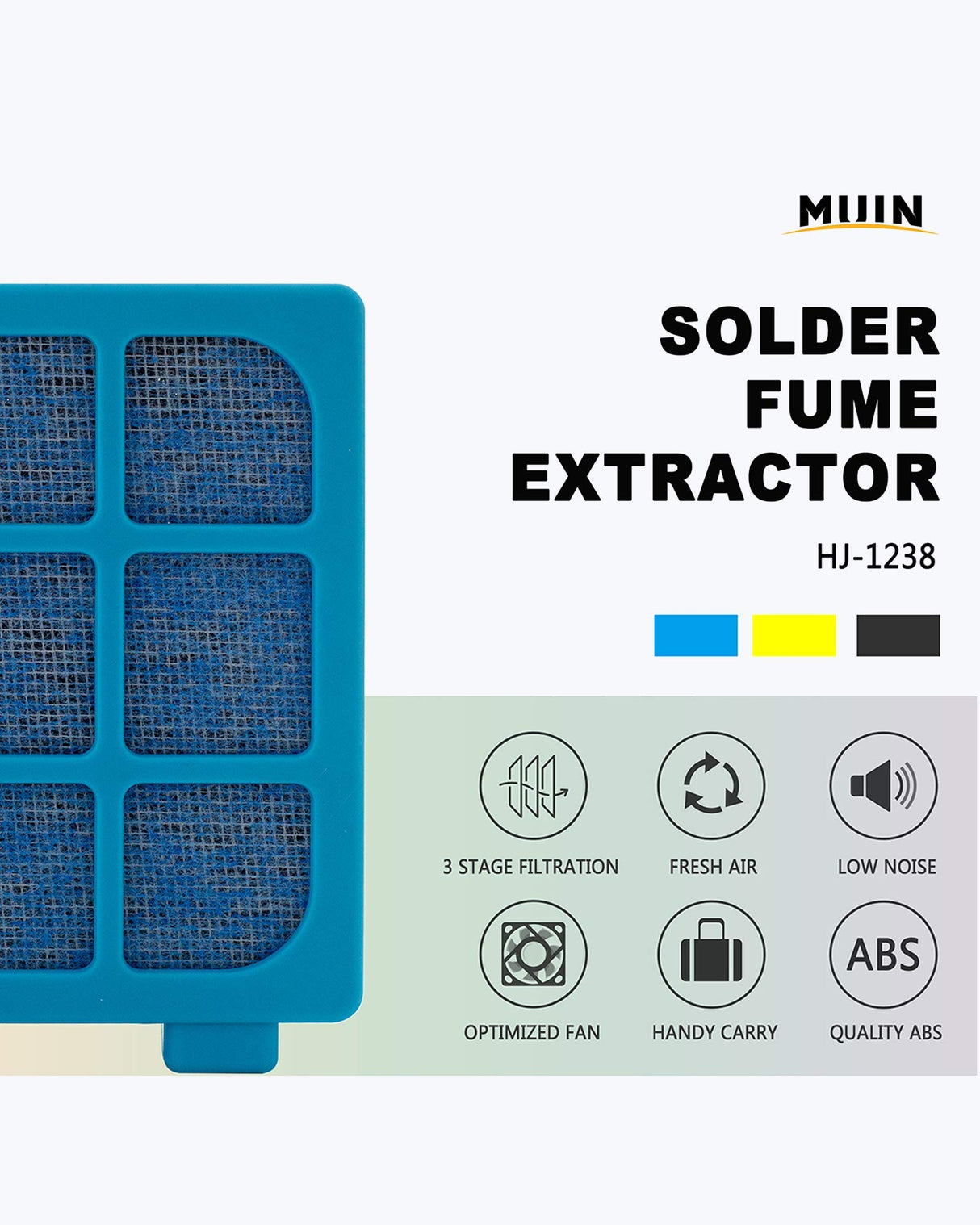 Solder Fume Extractor - MUIN 3 Stage Filtration Solder Smoke Absorber for Soldering and Wood Burning,Portable Soldering Fume Extractor Fan for MUIN