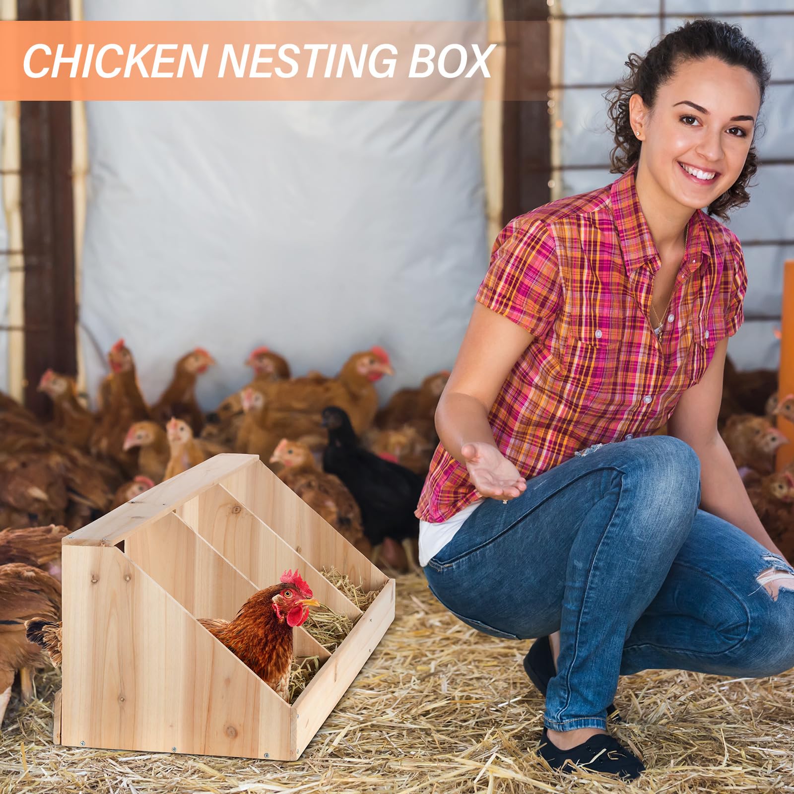 Nosiny Triple Nesting Boxes Wood Chicken Nesting Box 3 Compartment Room Hen Chicken Laying Boxes Versatile Use Easy Assemble for Duck Poultry, 37.4 x - WoodArtSupply