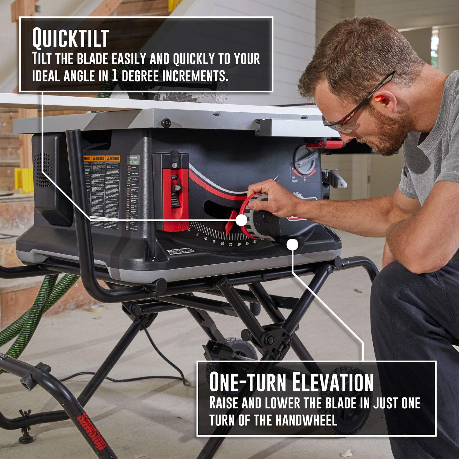 SAWSTOP 10-Inch Jobsite Saw Pro with Mobile Cart Assembly, 1.5-HP, 12A, 120V, 60Hz (JSS-120A60) SawStop
