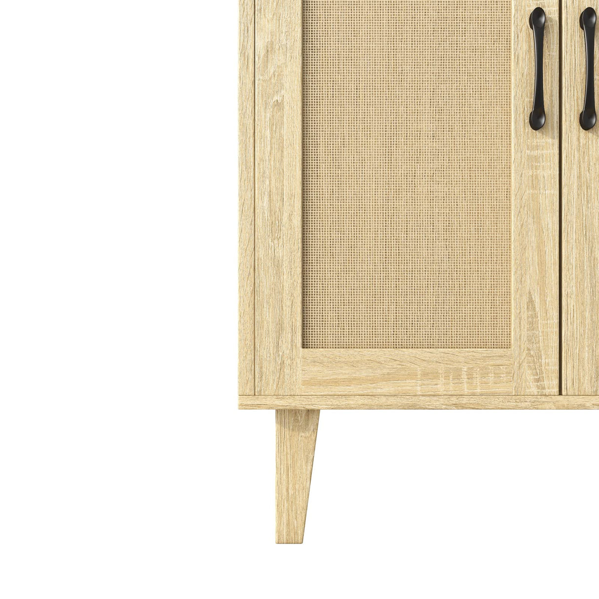 Panana Buffet Cabinet Sideboard with Rattan Decorated Doors Kitchen Storage Cupboard Accent Cabinet (Natural Wood) Panana