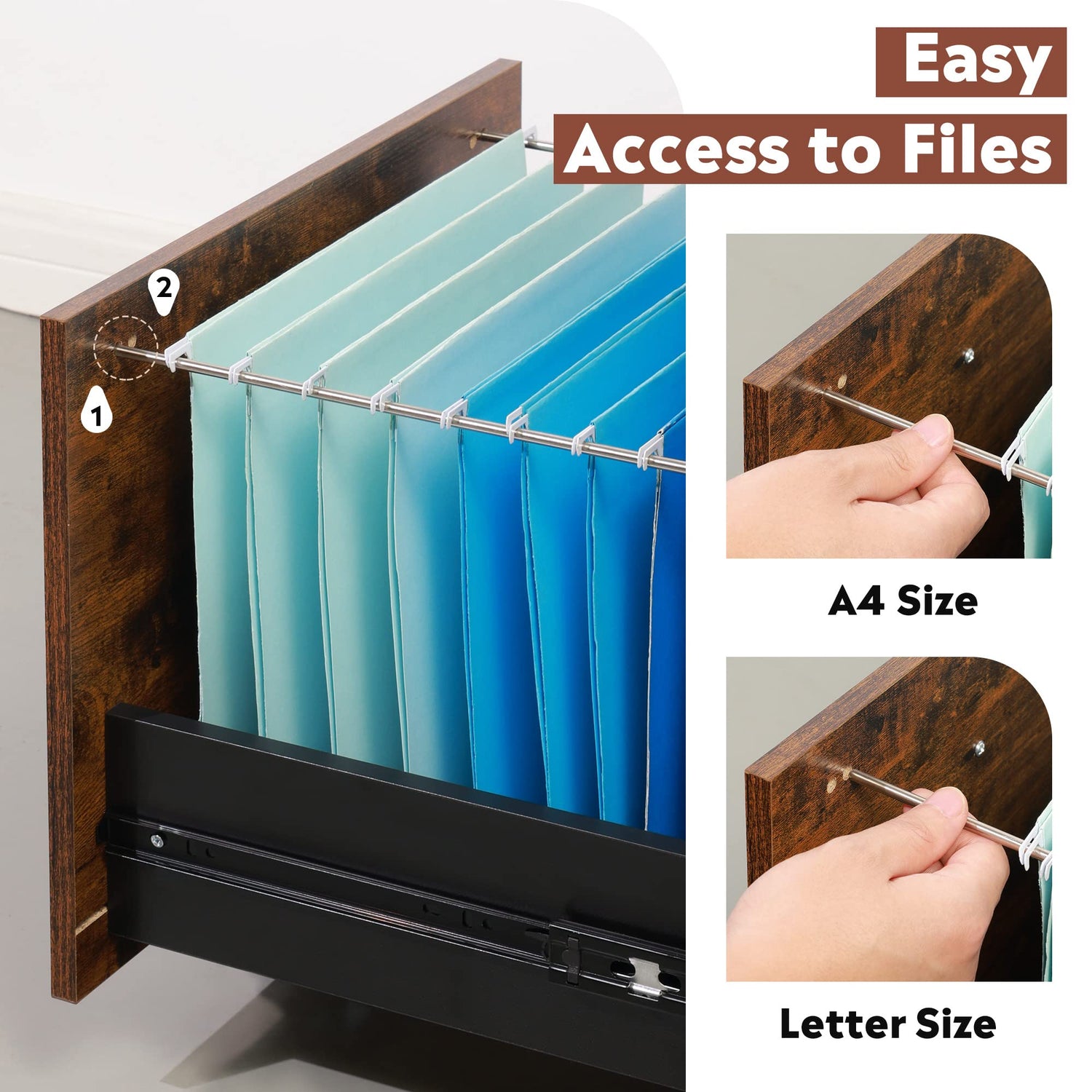 DEVAISE 3 Drawer Wood Mobile File Cabinet, Rolling Filing Cabinet for Letter/A4 Size, Rustic Brown DEVAISE