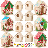 Outus 24 Pcs Wooden Birdhouse Craft Kits for Kids to Build, 4 Shapes Bird House Kit Wooden Unfinished with Watercolor Pen and Butterfly Sticker for Outus
