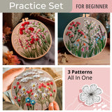 Univigo Embroidery Kit 3 Sets Embroidery Stitch Practice Kit for Handicraft Lover Cross Stitch Kits with Embroidery Cloth Hoop Color Threads Scissors Univigo