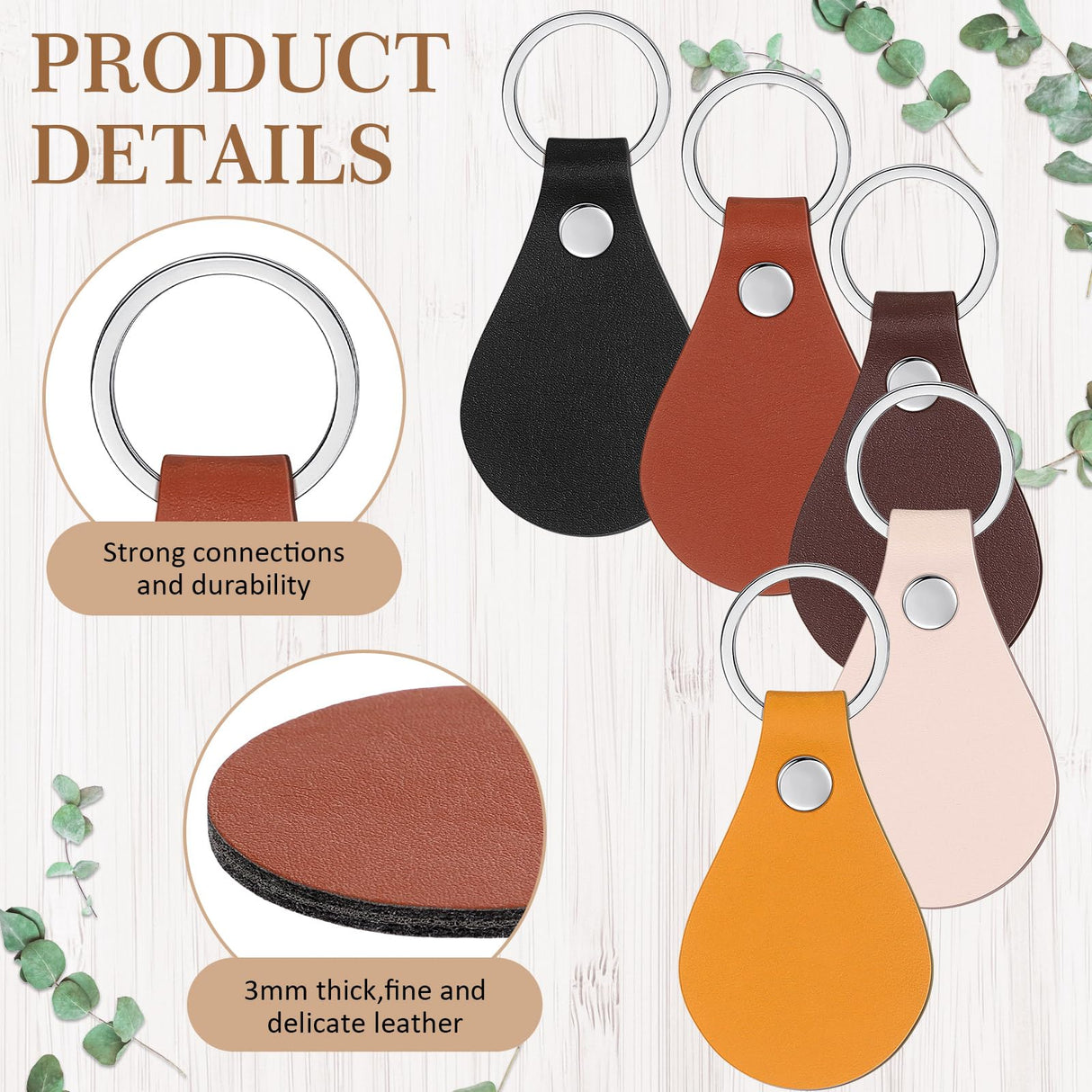 Geetery 100 Pcs PU Leather Key Fob Kit Blanks Key Fob Bulk with Rivets Key Rings DIY for Laser Engraving(Colorful) Geetery