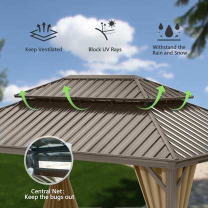 Domi Outdoor Living 12’ X 20’ Hardtop Gazebo, Outdoor Aluminum Frame Canopy with Galvanized Steel Double Roof, Outdoor Permanent Metal Pavilion with - WoodArtSupply