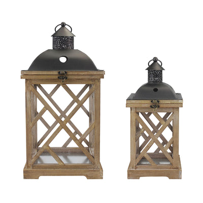 Stonebriar Decorative Wooden Hurricane Candle Lantern Set, Use As Decoration for Birthday Parties, a Rustic Wedding Centerpiece, or Create a Relaxing