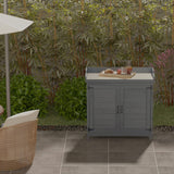 GOOD LIFE USA Outdoor Garden Patio Wooden Storage Cabinet Furniture Waterproof Tool Shed with Potting Benches Outdoor Work Station Table (Gray) GDLF