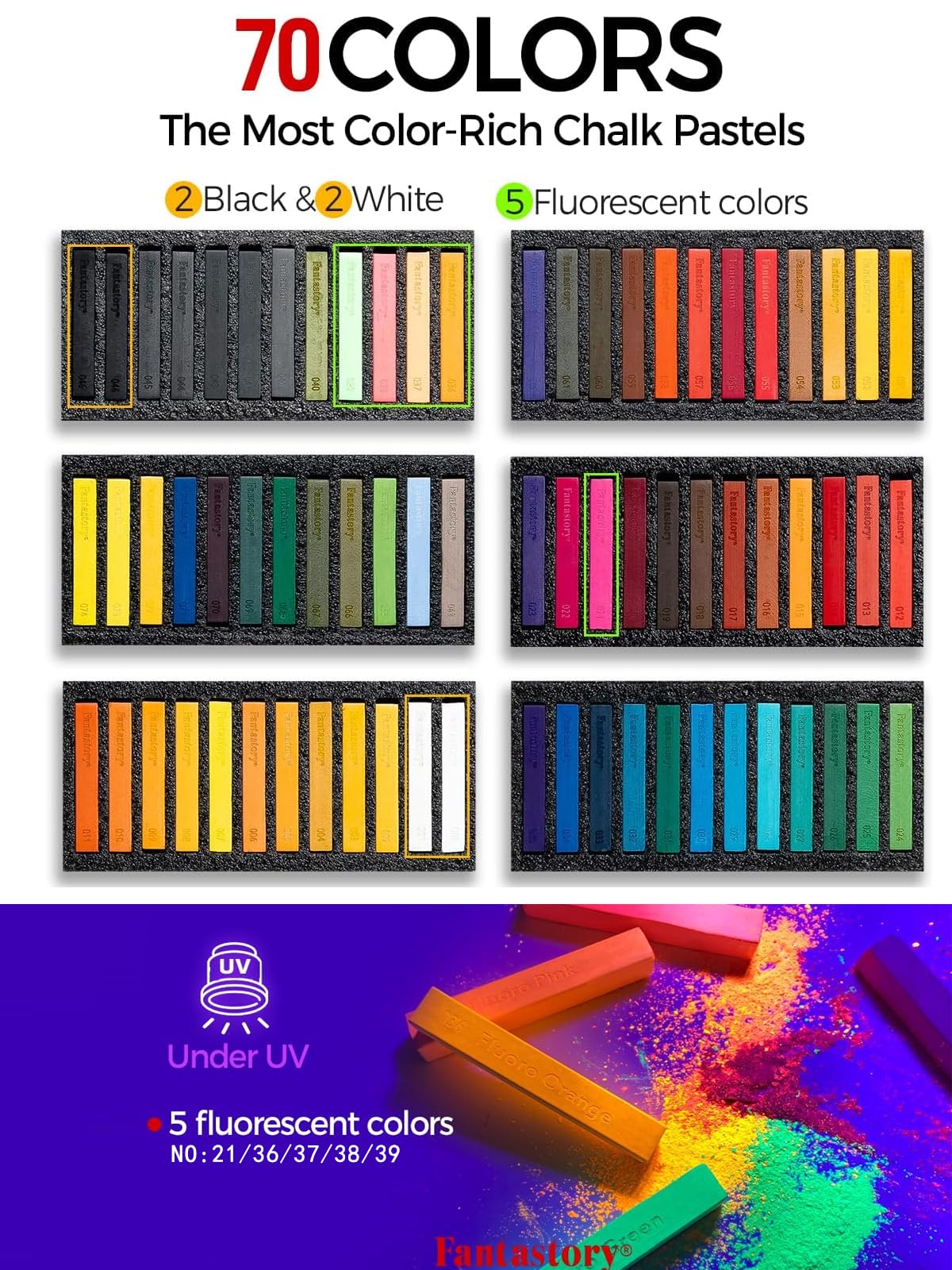 Fantastory Long Soft Chalk Pastels Set, 72 Sticks,Includes 5 Fluorescent Colors,Non Toxic Soft Pastels for Fantastory
