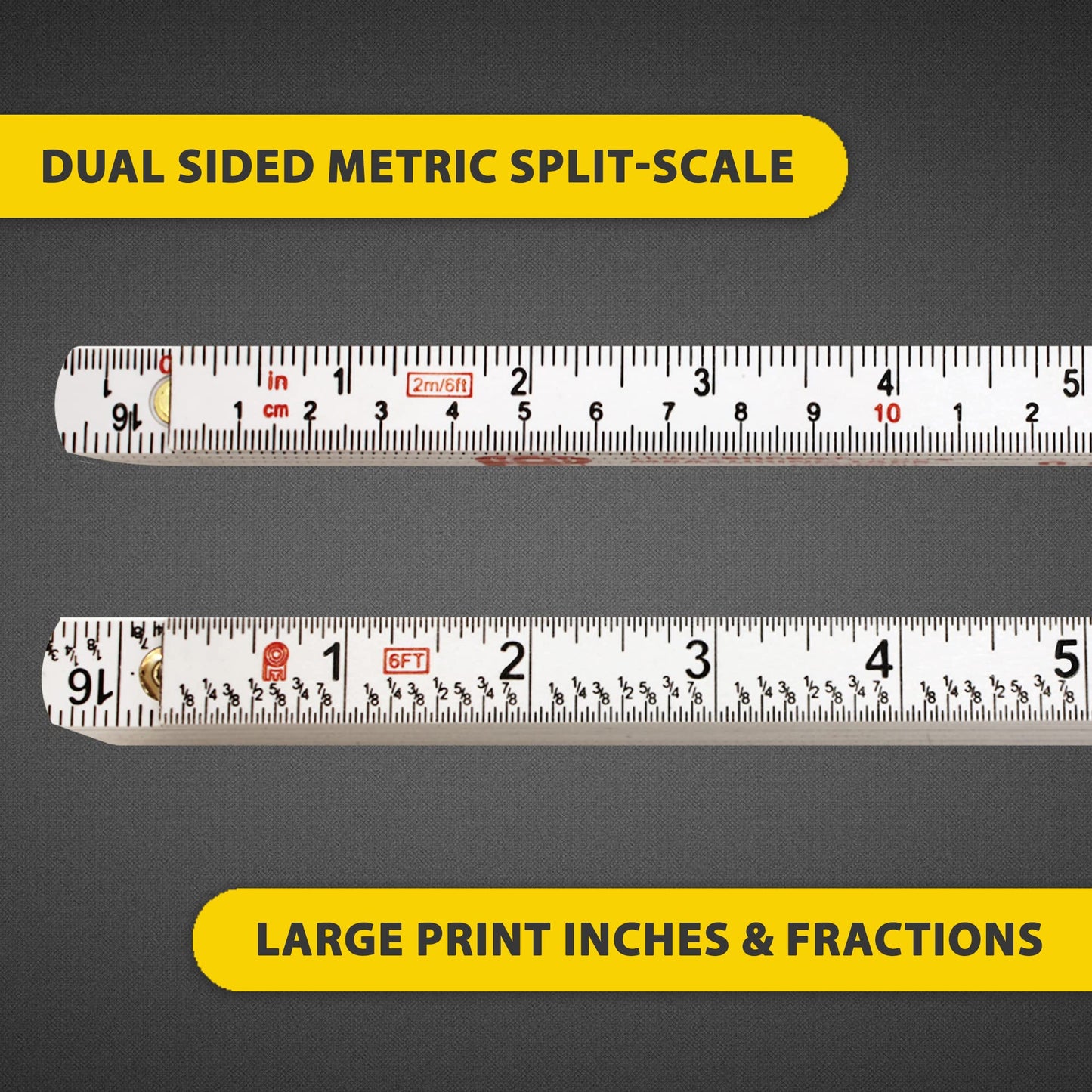 Perfect Measuring Tape Co. FR-72 Carpenter's Folding Rule Lightweight Composite Construction Ruler (Folding Yard Stick) with Easy-Read Inch Fractions - WoodArtSupply