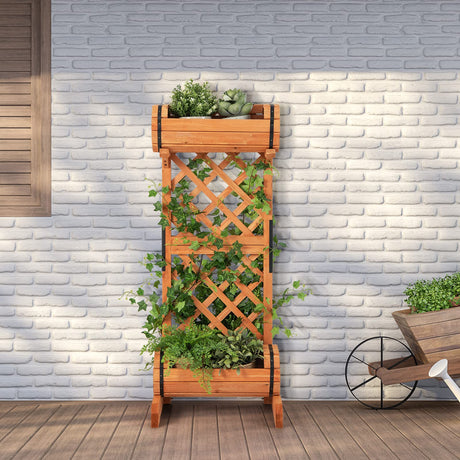 S AFSTAR Raised Garden Bed with Trellis, Outdoor Wood Garden Planter W/ 2-Tier Round Planter Box & Trellis for Vine Climbing Plants Growing, Vertical S AFSTAR