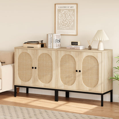 IDEALHOUSE Buffet Cabinet Rattan Storage Cabinet with Doors and Shelves, Accent Cabinet Sideboard, Wood Console Cabinet with Storage Entryway Cabinet