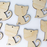 ALL SIZES BULK (12pc to 100pc) Unfinished Wood Laser Cutout Cat Kitten Kitty Dangle Earring Jewelry Blanks Shape Crafts Made in Texas Texan Wood Crafts