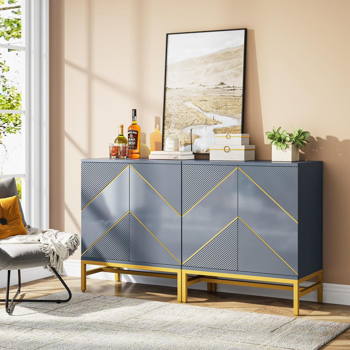 Tribesigns 59 in. Sideboard Storage Cabinet, Multi-Purpose Floor Cabinet with Doors and Adjustable Shelves, Modern Wood Buffet Cabinet for Living Tribesigns