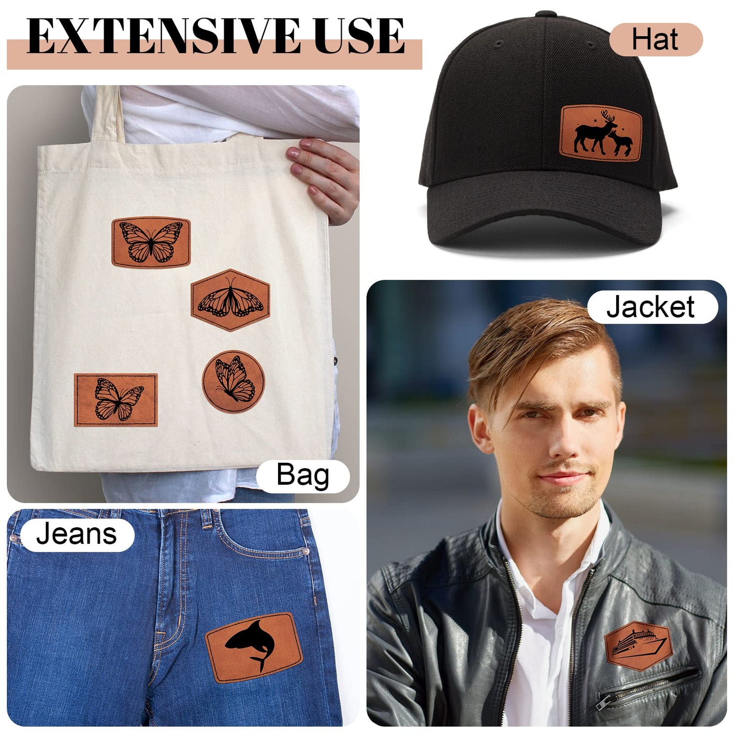 80 Pcs Blank Leatherette Hat Patches with Adhesive Rustic Patches Laser Supplies Faux Leather Hat Patches with Iron on Adhesive Bulk for Hat Shirt Juexica