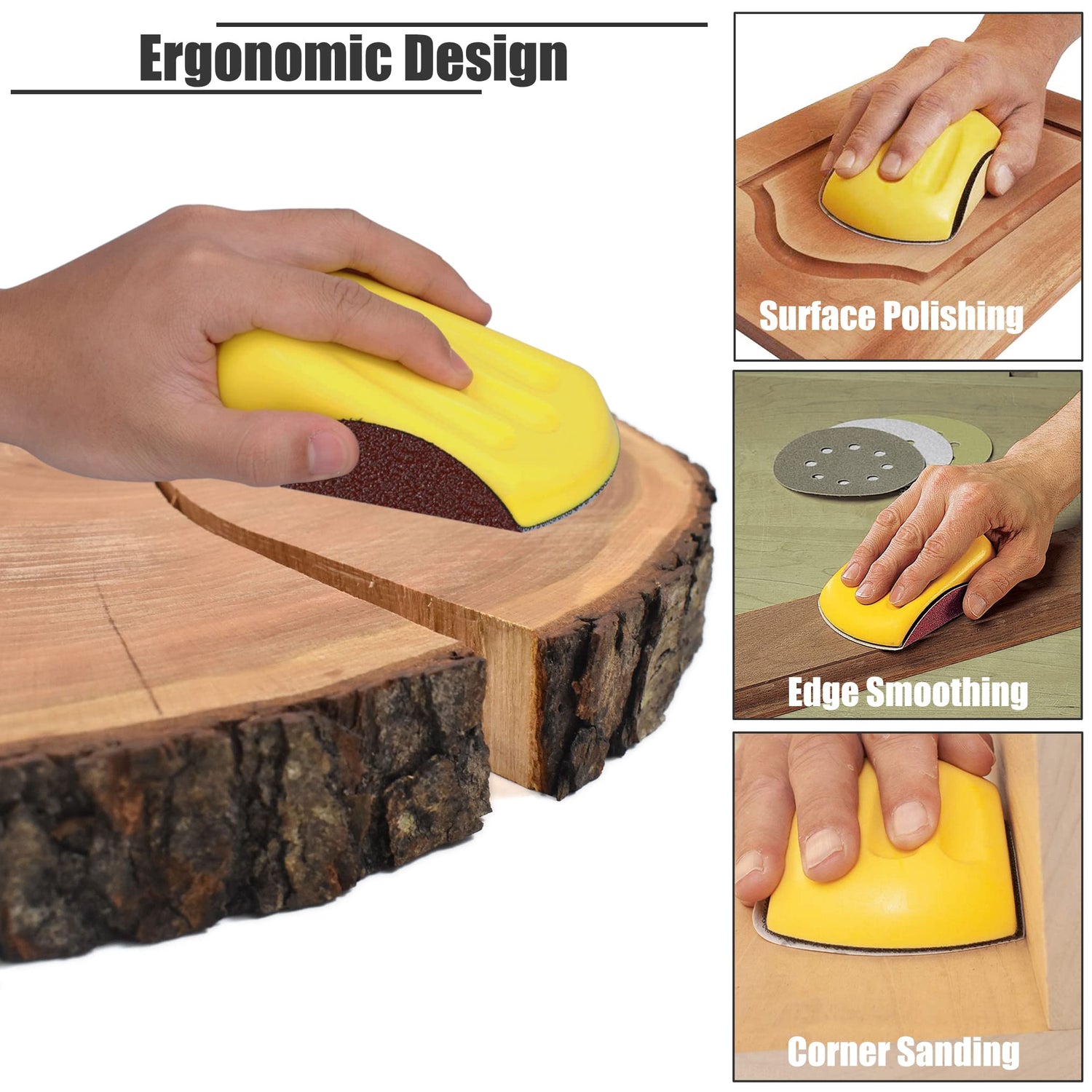 Yakamoz 2Pcs Hand Sanding Blocks, 5 Inch Hook Loop Sanding Block Foam Hand Sander Backing Pads for 5 Inch Hook and Loop Sanding Discs Sandpapers YAKAMOZ