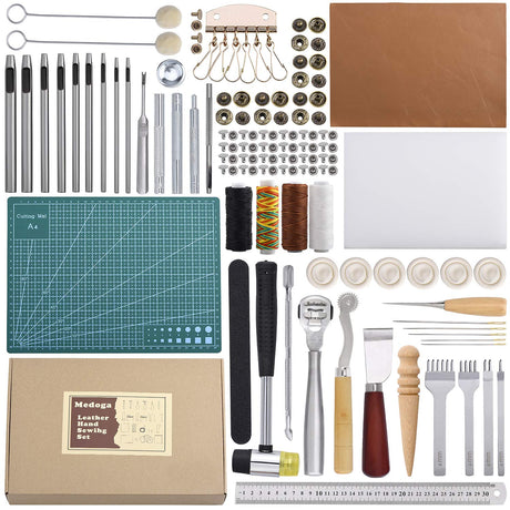 Leather Sewing Tools 44 pcs Leather Craft Tools Kit for Hand Sewing Stitching, Stamping Set and Saddle Making medoga